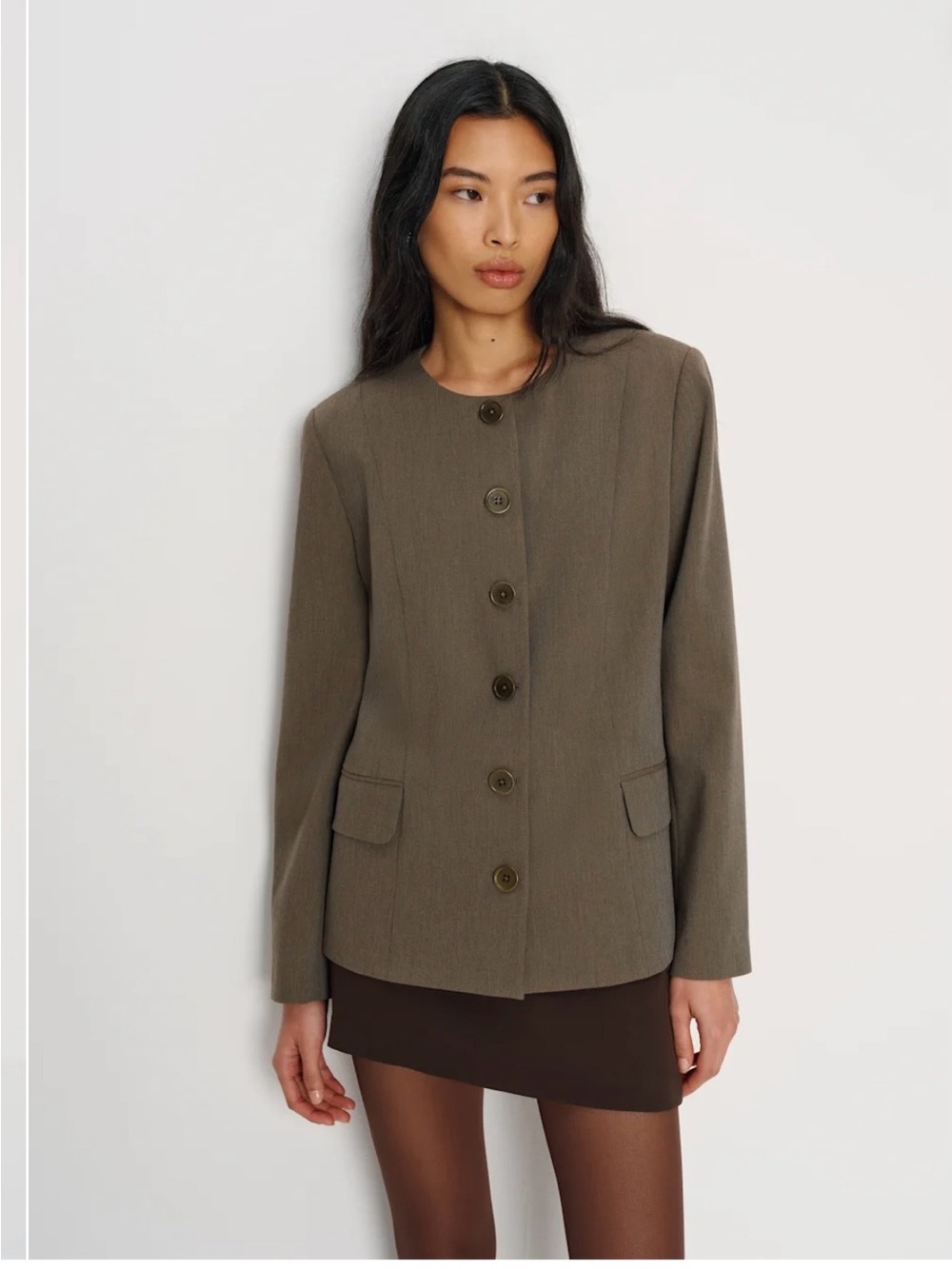 Reformation Laine Blazer - Tailored Olive Khali / Brown Jacket